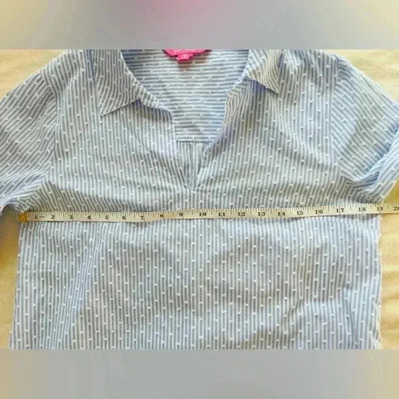 Lily Pulitzer Ginger Cotton Stretch Top flounce sleeve blue white Women's small - Picture 12 of 13